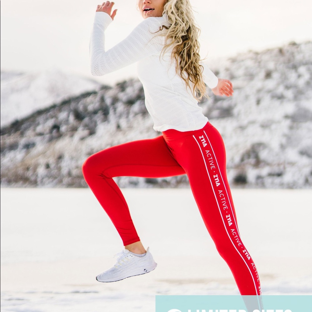 Zyia red strip logo leggings, length 28”